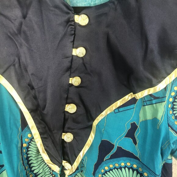 Vintage The African Village Tunic Womens Large Blue Gold Ethnic Tribal Artsy NEW - Picture 8 of 16